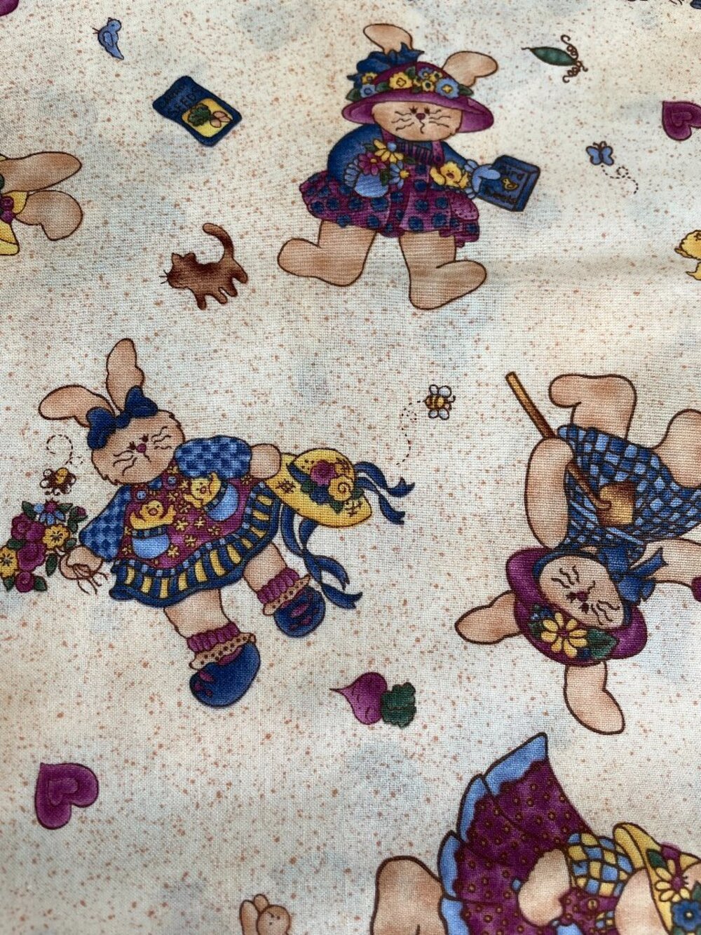 1 7/8y x 44” Vintage Bunny Kins Print Cotton Fabric Crafts Quilting
